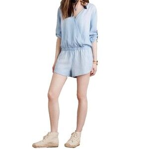 NWT Cloth & Stone Anthropologie L Chambray blue denim Romper